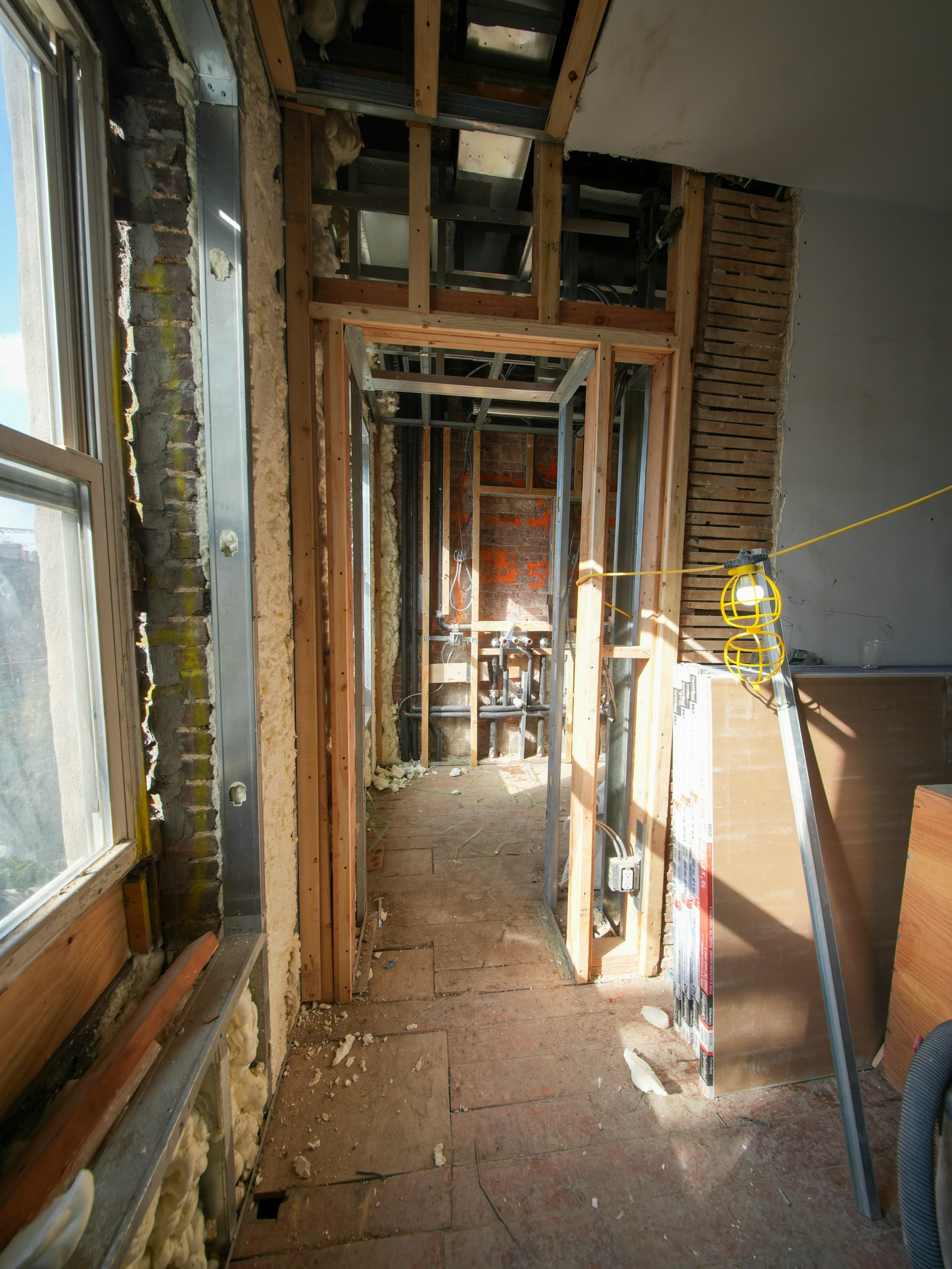 Corridor under construction with exposed services