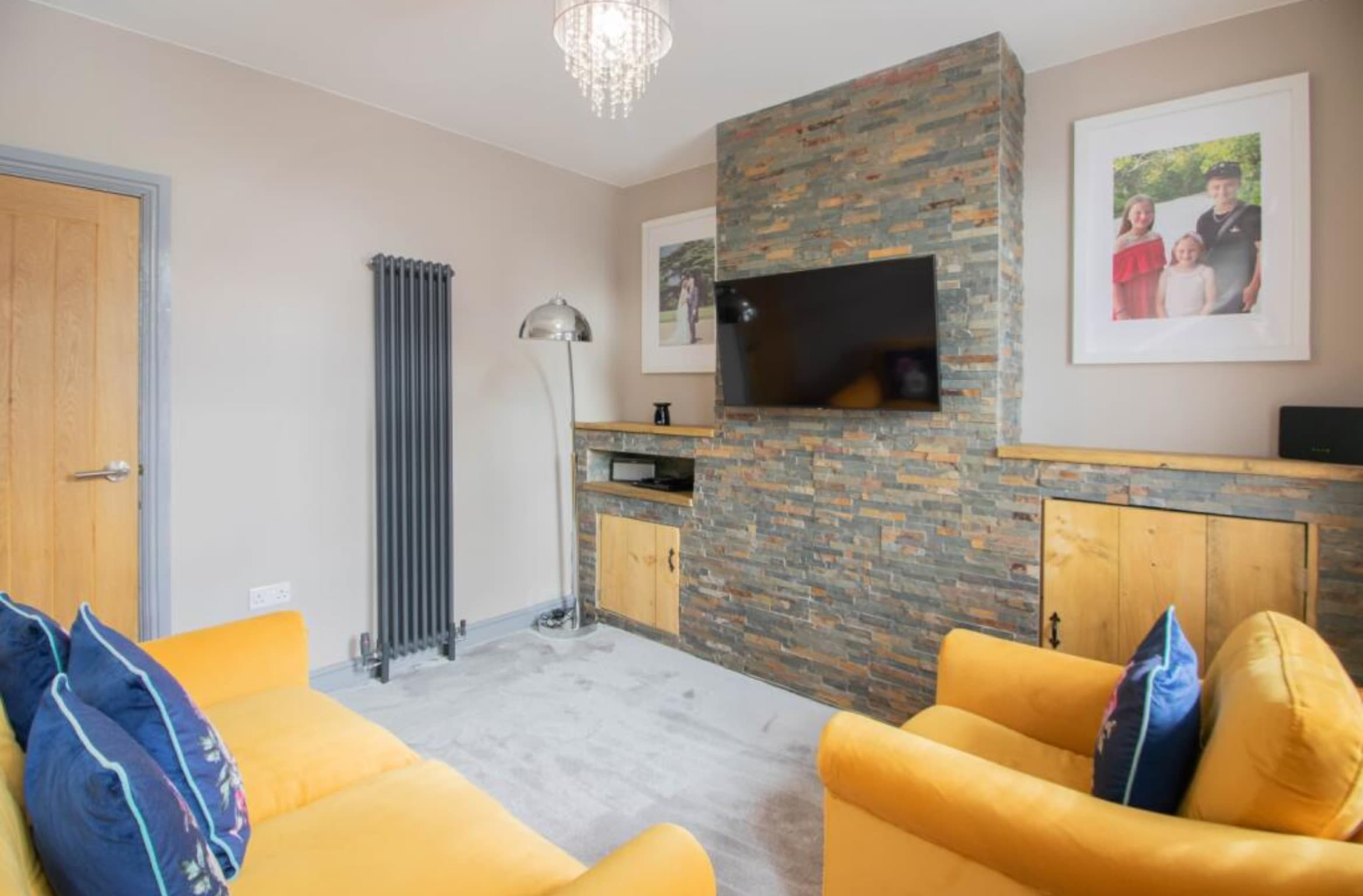 Derbyshire — completed living area with stone feature