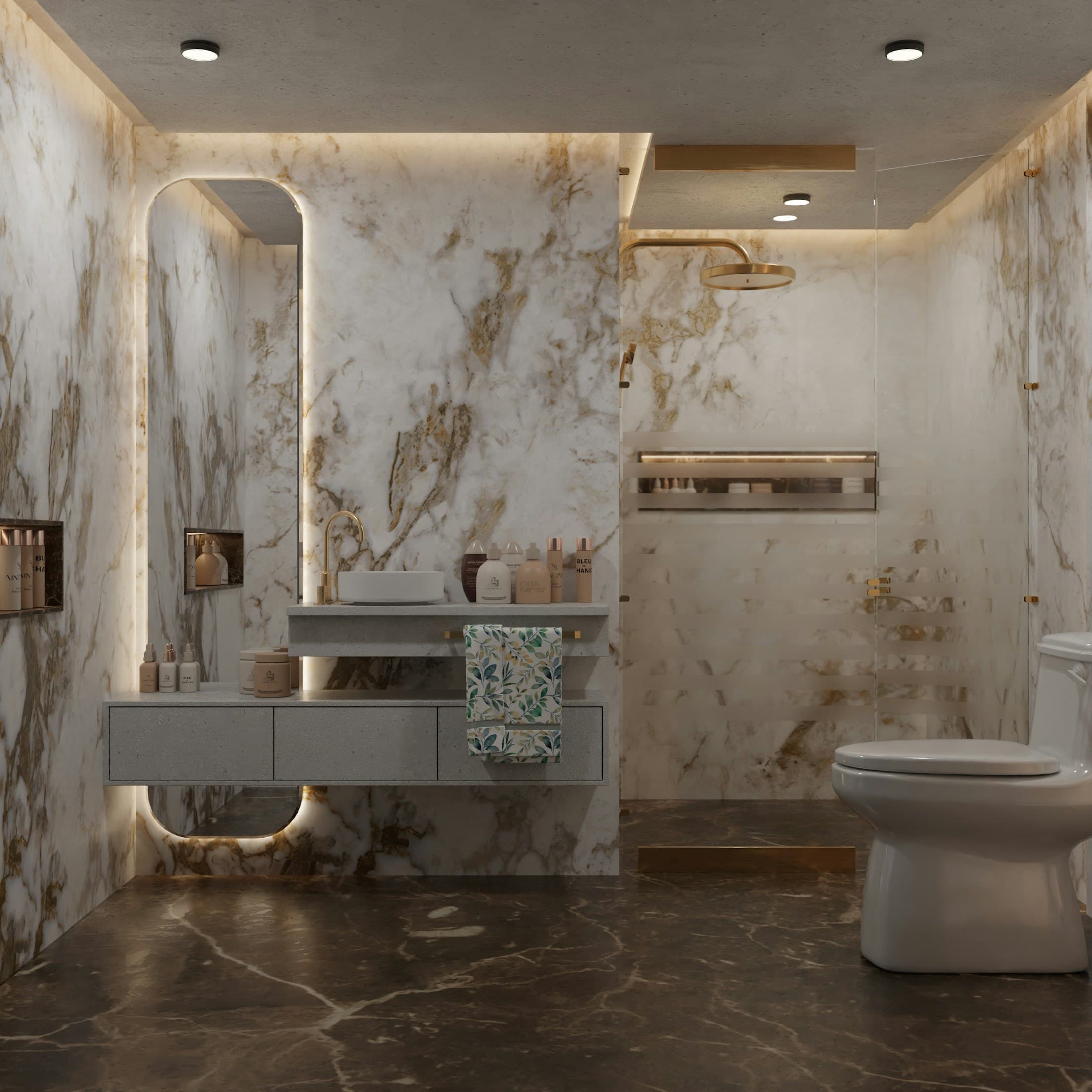 Elegant marble bathroom with premium fixtures
