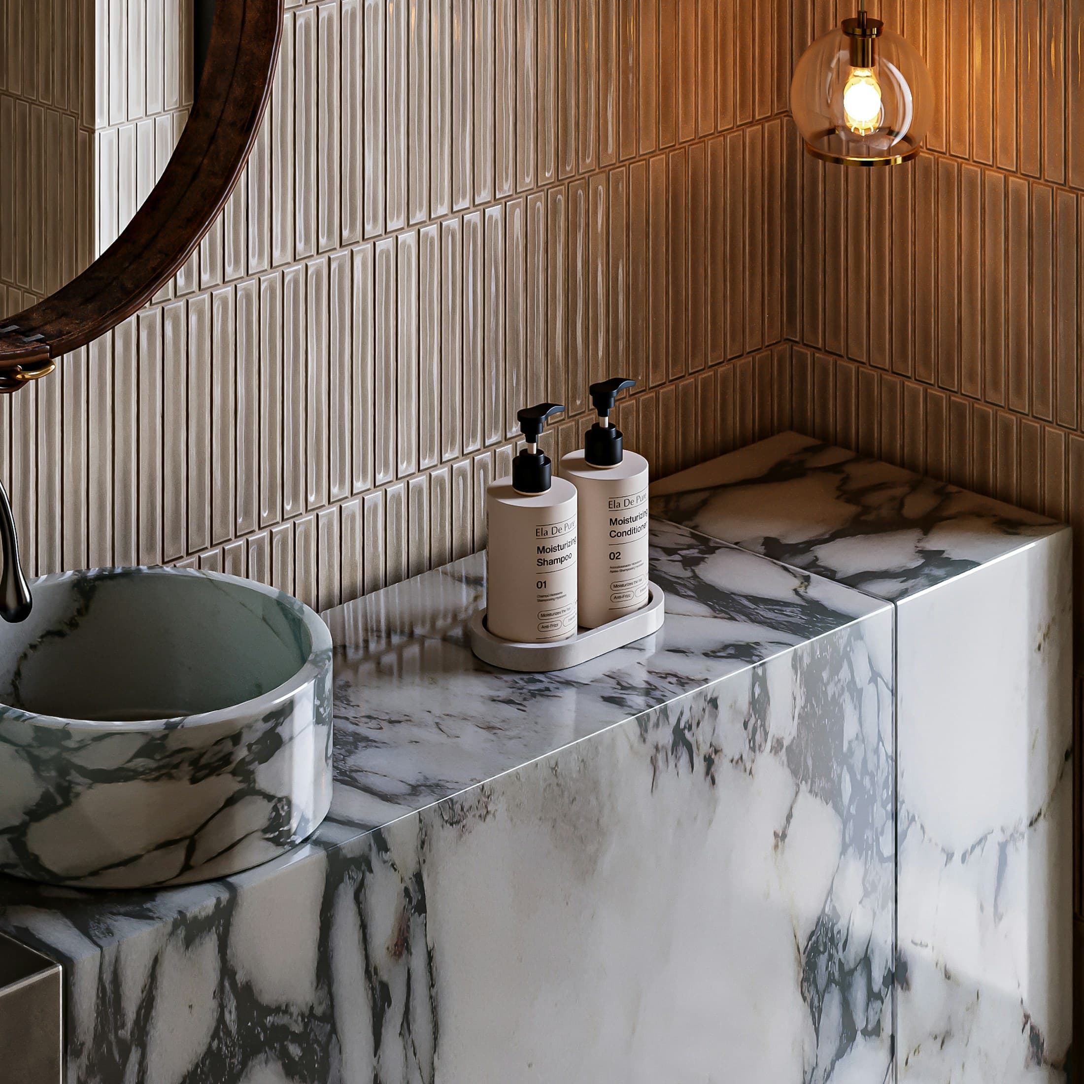 Marble vanity with refined bathroom styling