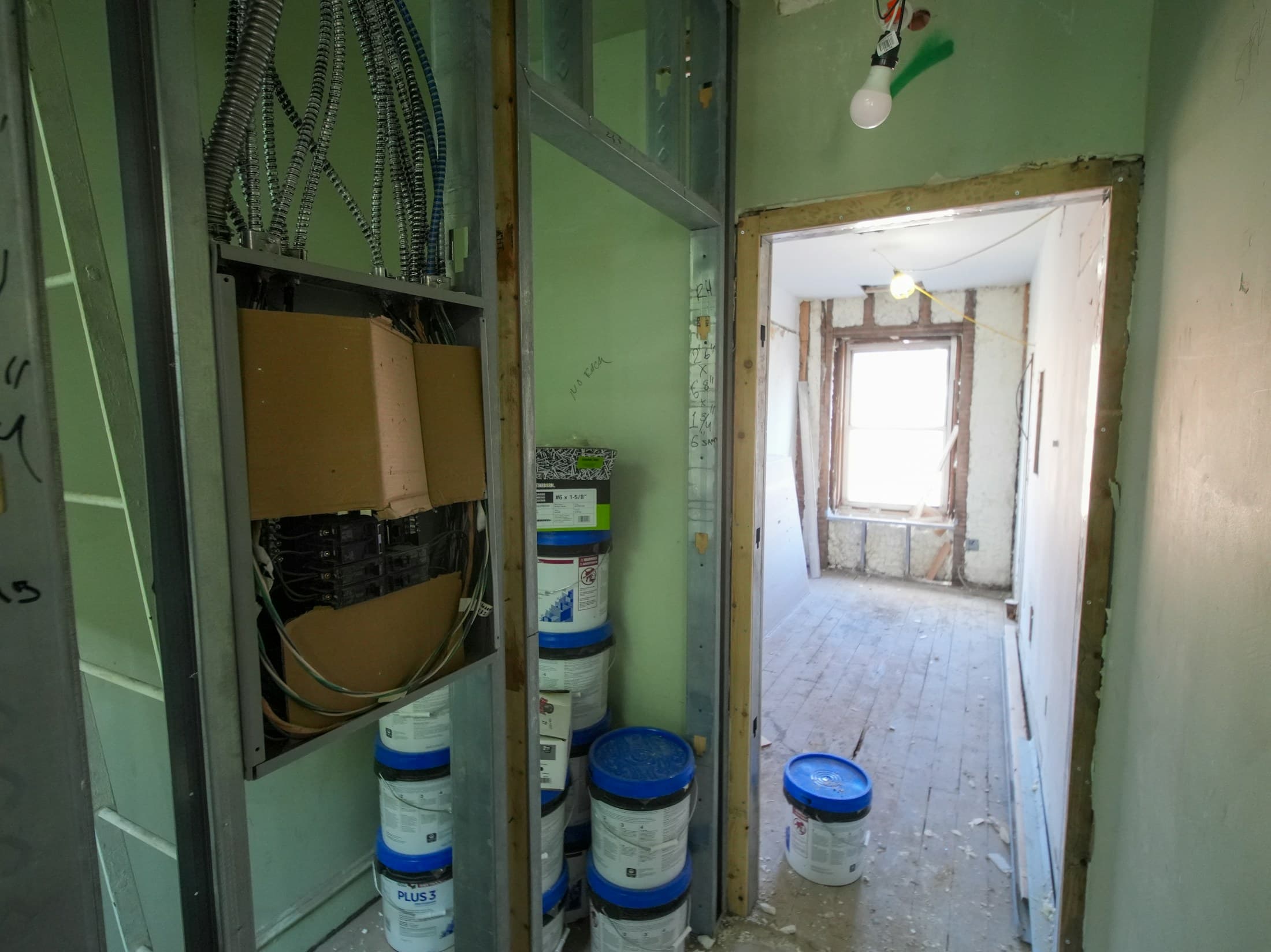 Exposed framing during structural alteration